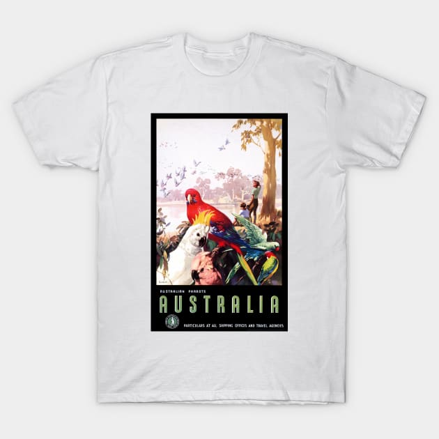 Vintage Travel Poster Australian Parrots Australia T-Shirt by vintagetreasure